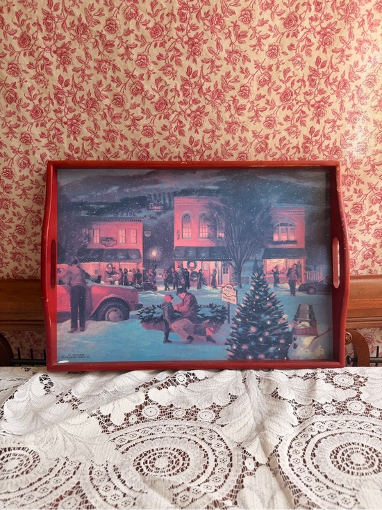 Other - Vintage Hallmark Red Holiday Serving Tray with Vintage Winter Scene